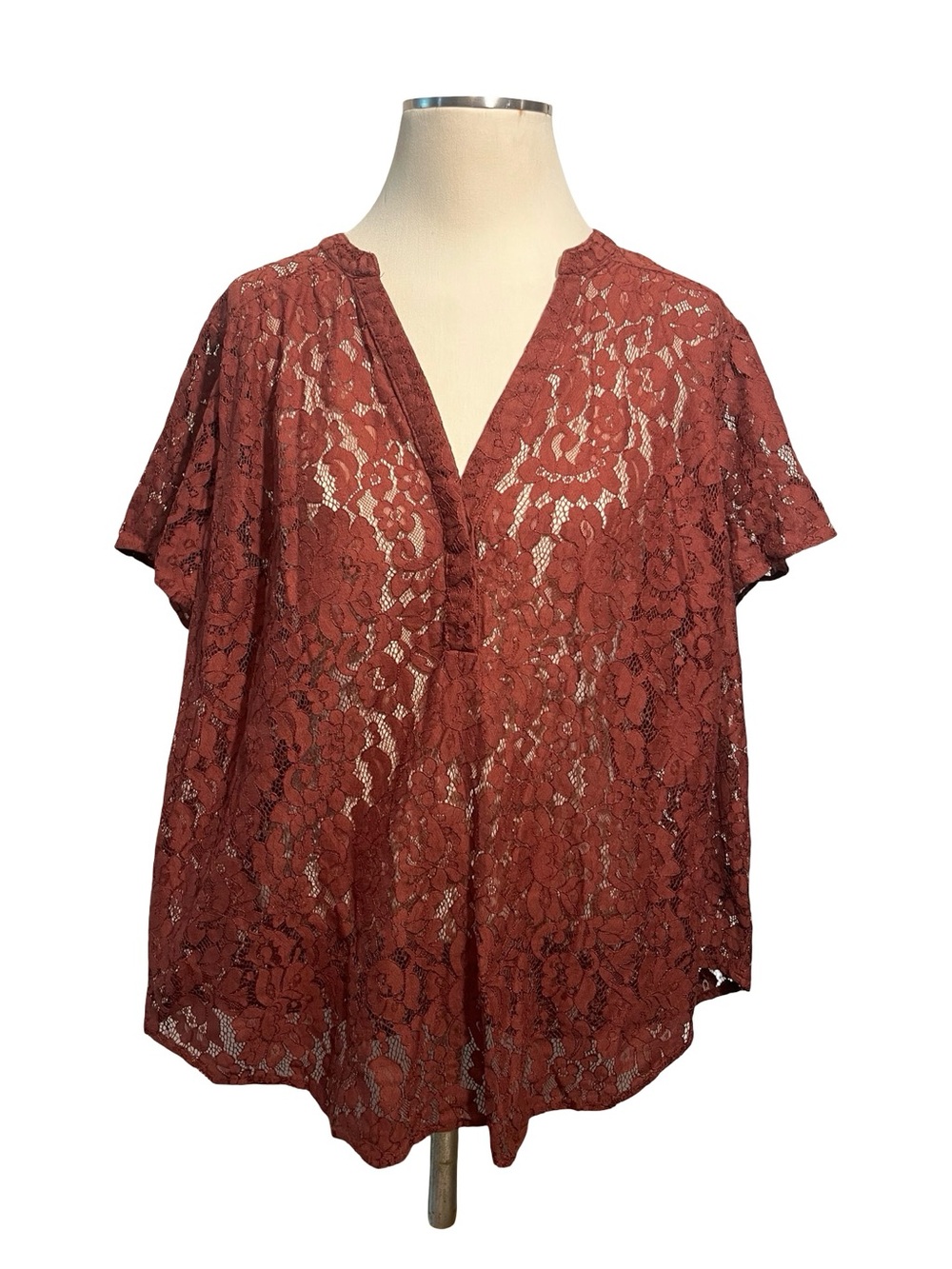torrid Rust Lace V-Neck Short Sleeve Blouse size 1